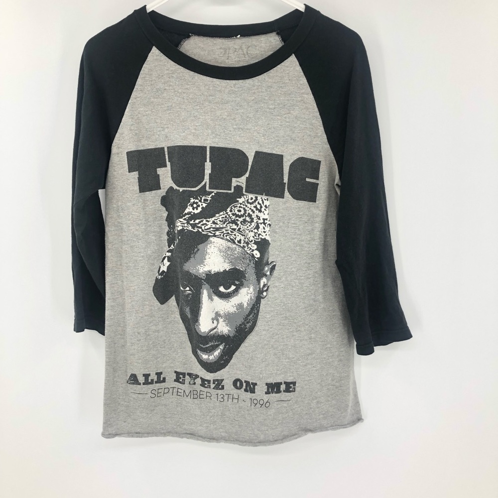 Tupac Tshirt Mens Medium Rap Music Henley Baseball Shirt All Eyez on Me 1996
